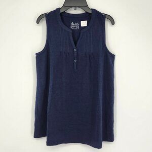 D & Co. Essentials Womens Sleeveless Pintuck Henley Tank Top Navy Small NWOT